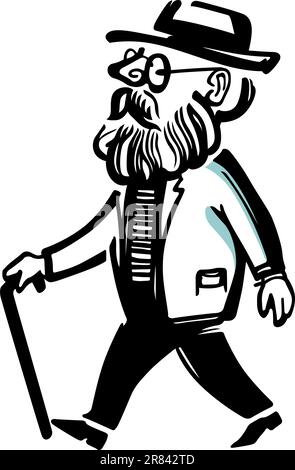 Old man with walking stick Stock Vector Image & Art - Alamy