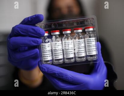 File photo dated 09/04/21 of vials of the Oxford/AstraZeneca coronavirus vaccine, as AstraZeneca, London's biggest listed company, is looking at plans to spin off its Chinese businesses to protect it from geopolitical tension, according to a report. Stock Photo