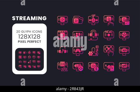 Streaming pink solid gradient desktop icons Stock Vector