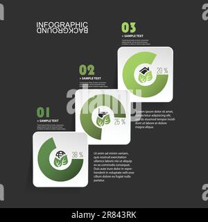 Minimal Paper Cut Infographics Design - White Rounded Squares On Black Background With Eco Icons Stock Vector