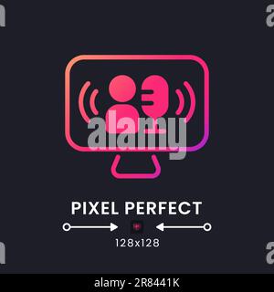 Live TV podcast pink solid gradient desktop icon on black Stock Vector
