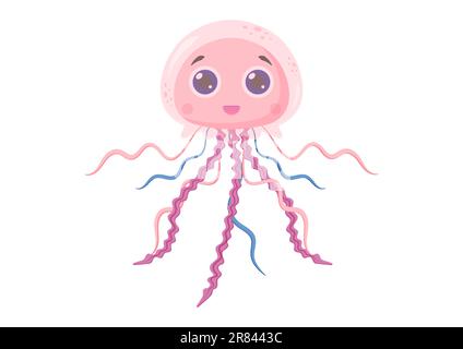 Jellyfish Cartoon Character Vector Illustration Isolated on White Background Stock Vector