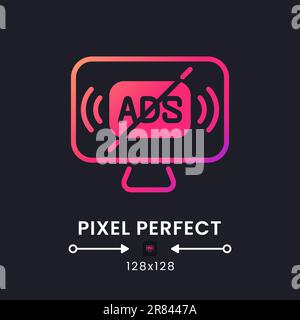 Ad-free streaming pink solid gradient desktop icon on black Stock Vector