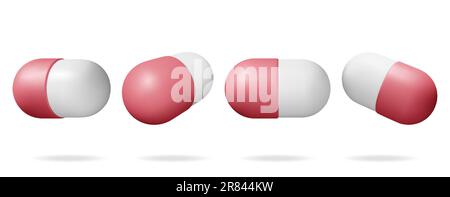 3D Classic Capsule Pills from Different Angles Stock Vector