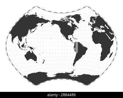 Vector world map. Ginzburg IX projection. Plain world geographical map with latitude and longitude lines. Centered to 120deg E longitude. Vector illus Stock Vector