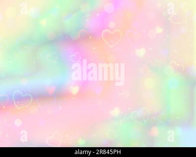 A fantasy rainbow wallpaper with hearts in pastel colors. Stock Photo