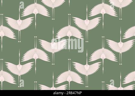 Pink herons in Art Deco style. Seamless Pattern for interior decoration, textiles. Fashionable home decor. Vector illustration texture isolated Stock Vector