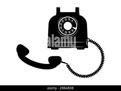 Black Silhouette of an Old Vintage Telephone Cartoon illustration Stock Vector