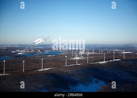 Wind power farm in winter Stock Photo