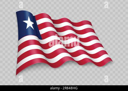 3D Realistic waving Flag of Liberia on transparent background Stock Vector