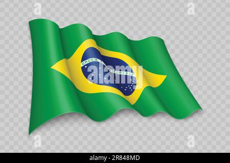 3D Realistic waving Flag of Brazil on transparent background Stock Vector
