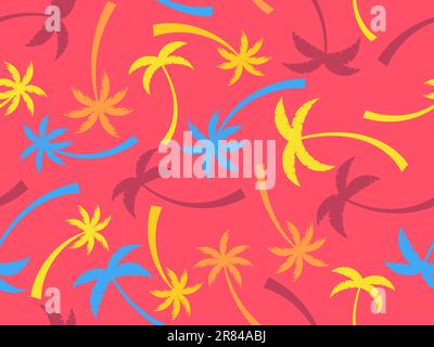 Colorful palm trees seamless pattern. Summer time, wallpaper with tropical pattern. Design for printing t-shirts, banners and promotional items. Vecto Stock Vector
