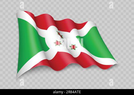 3D Realistic waving Flag of Burundi on transparent background Stock Vector