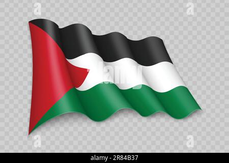 3D Realistic waving Flag of Palestine on transparent background Stock Vector