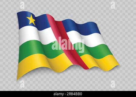 3D Realistic waving Flag of Central African Republic on transparent background Stock Vector