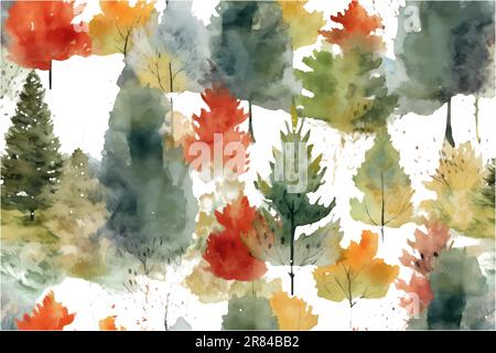 Set of trees with autumn watercolor foliage isolated on white ...