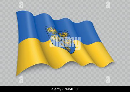 3D Realistic waving Flag of Lower Austria is a state of Austria on transparent background Stock Vector