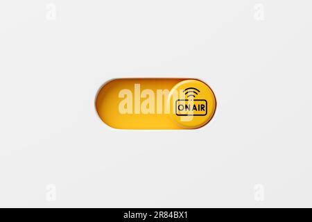 On air live internet broadcast concept. On and off toggle switch button with on air symbol. 3D render. Stock Photo