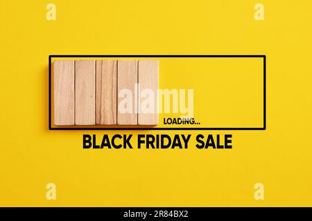 Online internet black friday sale announcement concept. Black friday sale loading progress bar on yellow background. Stock Photo