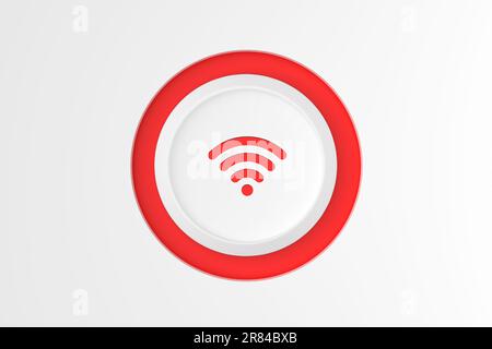 Push button with wi-fi symbol on white background. Free wifi or to open and close internet connection concept. Top view. 3D render. Stock Photo