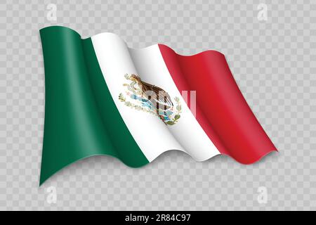 3D Realistic waving Flag of Mexico on transparent background Stock Vector