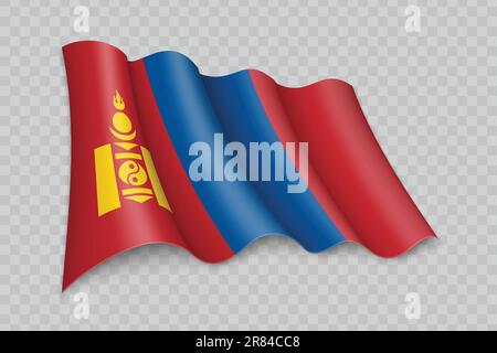 3D Realistic waving Flag of Mongolia on transparent background Stock Vector