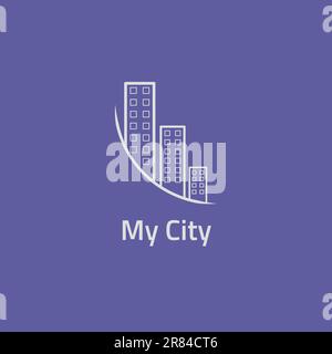 Simple city logo over curved lines. Stock Vector