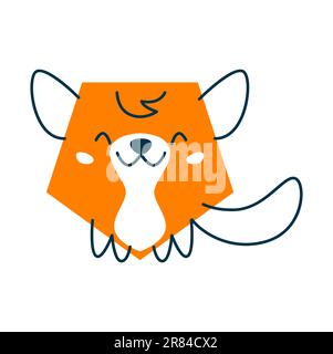 Fox cartoon animal character with math shape, hexagon plain figure cartoon personage, cute emoticon. Vector elementary school figure with sly Stock Vector
