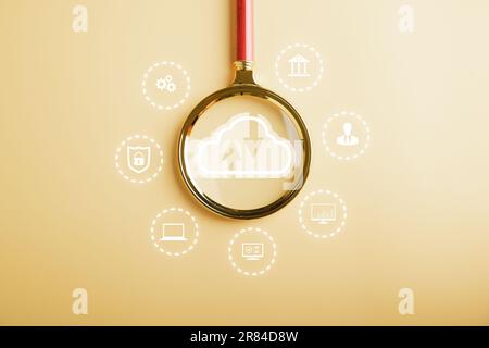 Focus on cloud big data through a magnifier glass Stock Photo