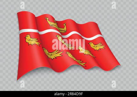 3D Realistic waving Flag of East Sussex is a county of England on transparent background Stock Vector