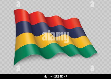 3D Realistic waving Flag of Mauritius on white background Stock Vector ...