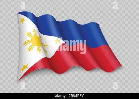 3D Realistic waving Flag of Philippines on transparent background Stock Vector