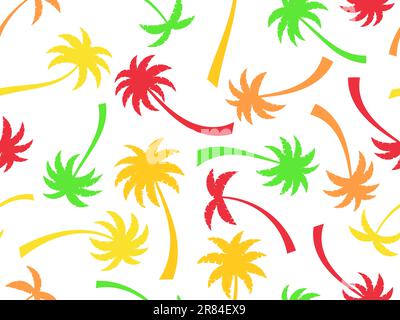 Seamless pattern with colorful palm trees on a white background. Summer time, wallpaper with tropical palm trees pattern. Design for printing t-shirt, Stock Vector