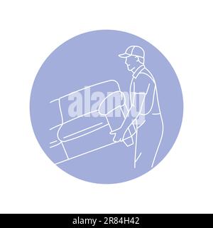 Delivery man moving sofa black line icon. Pictogram for web page, mobile app, promo. Stock Vector