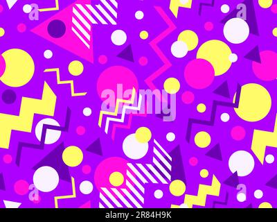 Memphis seamless pattern with geometric shapes in 80s style. Multicolored geometric shapes. Design of promotional products, wrapping paper, covers and Stock Vector