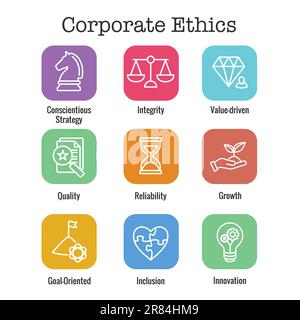 Business and Corporate Ethics Showing Company Values Outline Icon Set ...