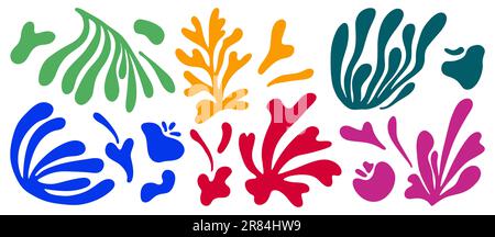 Matisse abstract floral algae shapes in trendy contemporary organic style. composition Doodle painted aestethic flower and leaf. Botanic vector Stock Vector