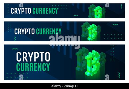 Horizontal bitcoin banner set in lettering style for print and decoration. Vector illustration. Stock Vector