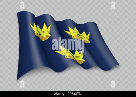 3D Realistic waving Flag of Munster is a region of Ireland on transparent background Stock Vector