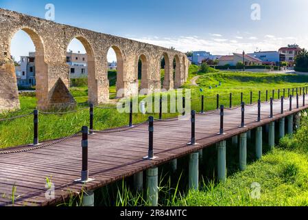 View of Kamares Aqueduct in Larnaca, Cyprus Stock Photo