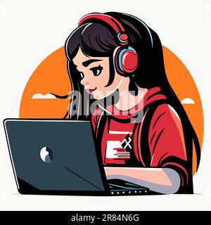 Beautiful young woman using laptop at home Stock Vector