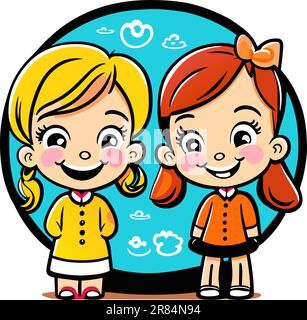 Two school children in front of chalkboard, funny vector illustration Stock Vector