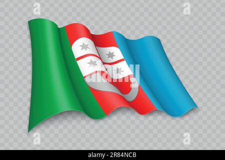 3D Realistic waving Flag of Liguria is a region of Italy on transparent background Stock Vector