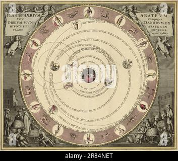 The planisphere of Ptolemy, or the movements of the heavenly orbits following the hypothesis of Ptolemy laid out in a planar view, 1700 Stock Photo