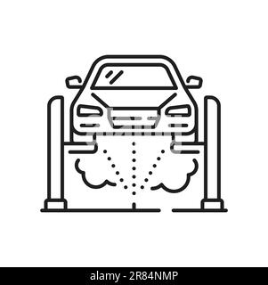 Washing of car from underneath isolated outline icon. Vector car wash sign, vehicle under shower. Automotive cleaning symbol, clean transport Stock Vector