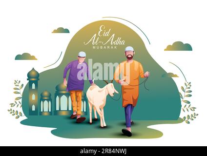 eid al adha mubarak Arabic man with goat. abstract vector illustration design Stock Vector