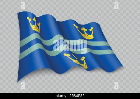 3D Realistic waving Flag of Cambridgeshire is a county of England on transparent background Stock Vector