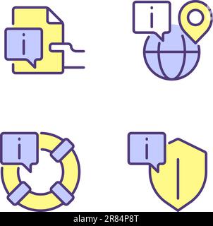 Safe information service pixel perfect RGB color icons set Stock Vector