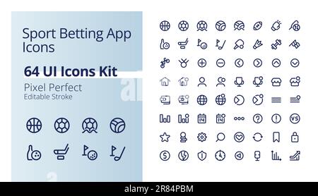 Sport betting app pixel perfect linear ui icons kit Stock Vector