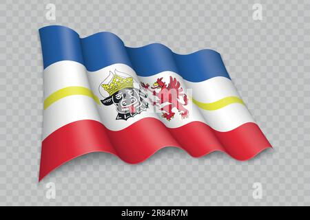 3D Realistic waving Flag of Mecklenburg-Vorpommern is a state of Germany on transparent background Stock Vector